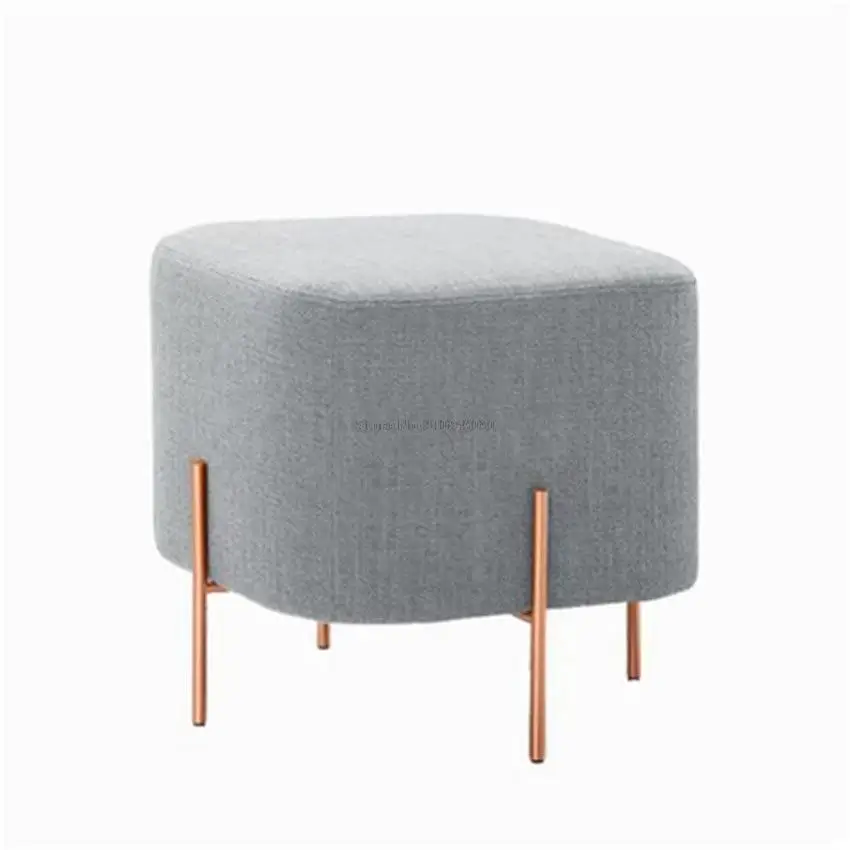 European Style Square Low Stool Linen With Gold Iron Leg For Living Room Sofa Side Ottoman Stool Footstool Home Furniture
