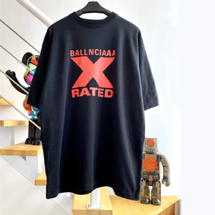 

Европейская Модная брендовая универсальная мужская футболка из чистого хлопка с буквенным принтом X, маленькая свободная футболка с круглы...