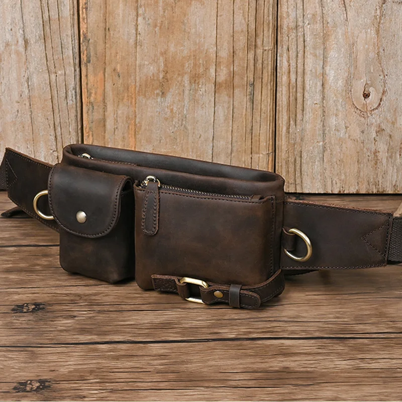 High Quality Waist Packs for Men Genuine Leather Fanny Bag for Phone Pouch Male Shoulder Bag Men's Real Leather Belt Waist Packs