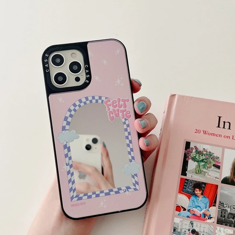 Korean Cute Cartoon Smiley Letter Flower Mirror Phone Case For iPhone 11 12 13 Pro Xs Max Xr X 7 8 Puls SE 2 Hard Back Cover