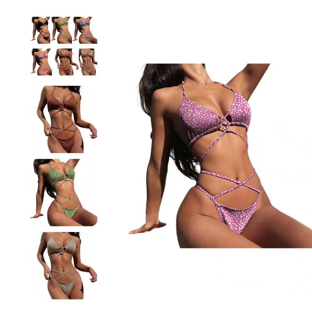 

Stylish Monokini Swimwear Wire Free Female Bathing Suit Backless Pure Color Bikini