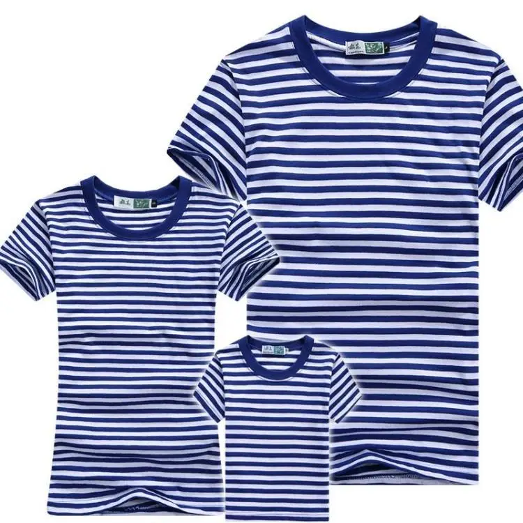 

A2021 T-shirts Navy Shirt Blauw En Wit Gestreepte Korte Mouwen Sport Mannen T-shirt Paar Ouder-kind Tops o-hals Casual Tees