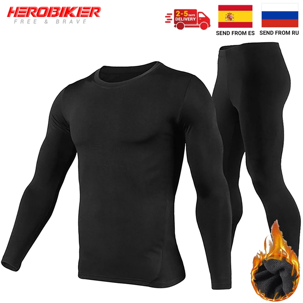 

Herobiker Men's Fleece Lined Thermal Underwear Set Motorcycle Skiing Base Layer Winter Warm Long Johns Shirts & Tops Bottom Suit