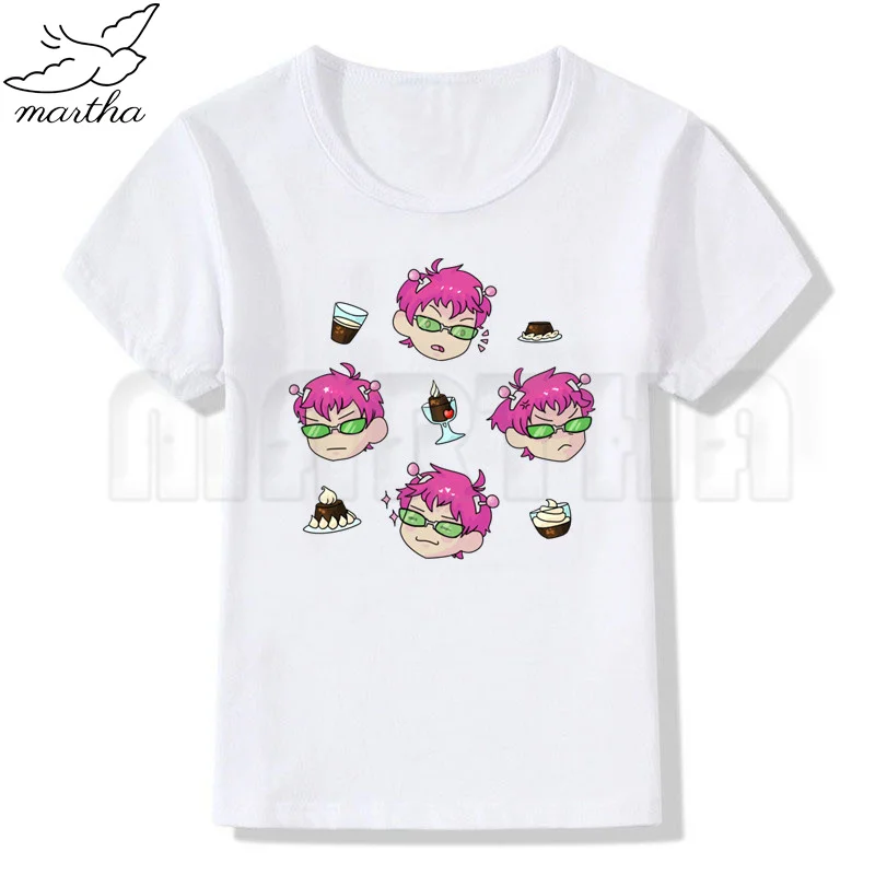 Saiki K Funny Boys T-Shirt White Top Fashion O-Neck Short Sleeve Cute Printing Kids Summer Clothes ,Drop Ship
