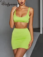 colysmo neon green women party dress two piece summer backless lace up sexy dress elegant pink club dress mini robe femme