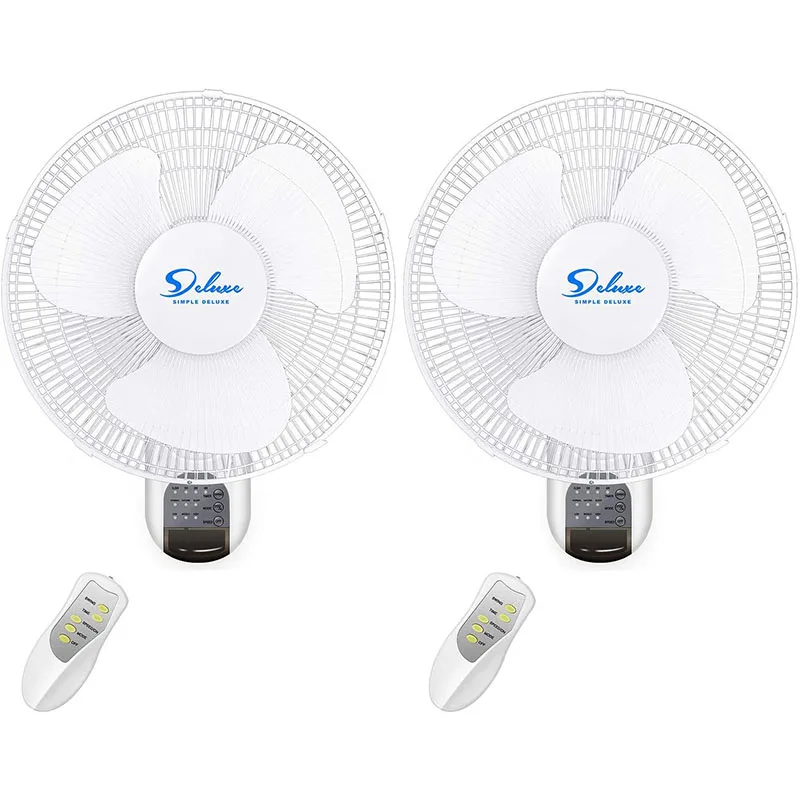 Simple Deluxe 2 Pack-16 Inch Digital Wall Mount Fan with Remote Control 3 Oscillating Modes, 3 Speed, White, 2 Exhaust, 2 Pack