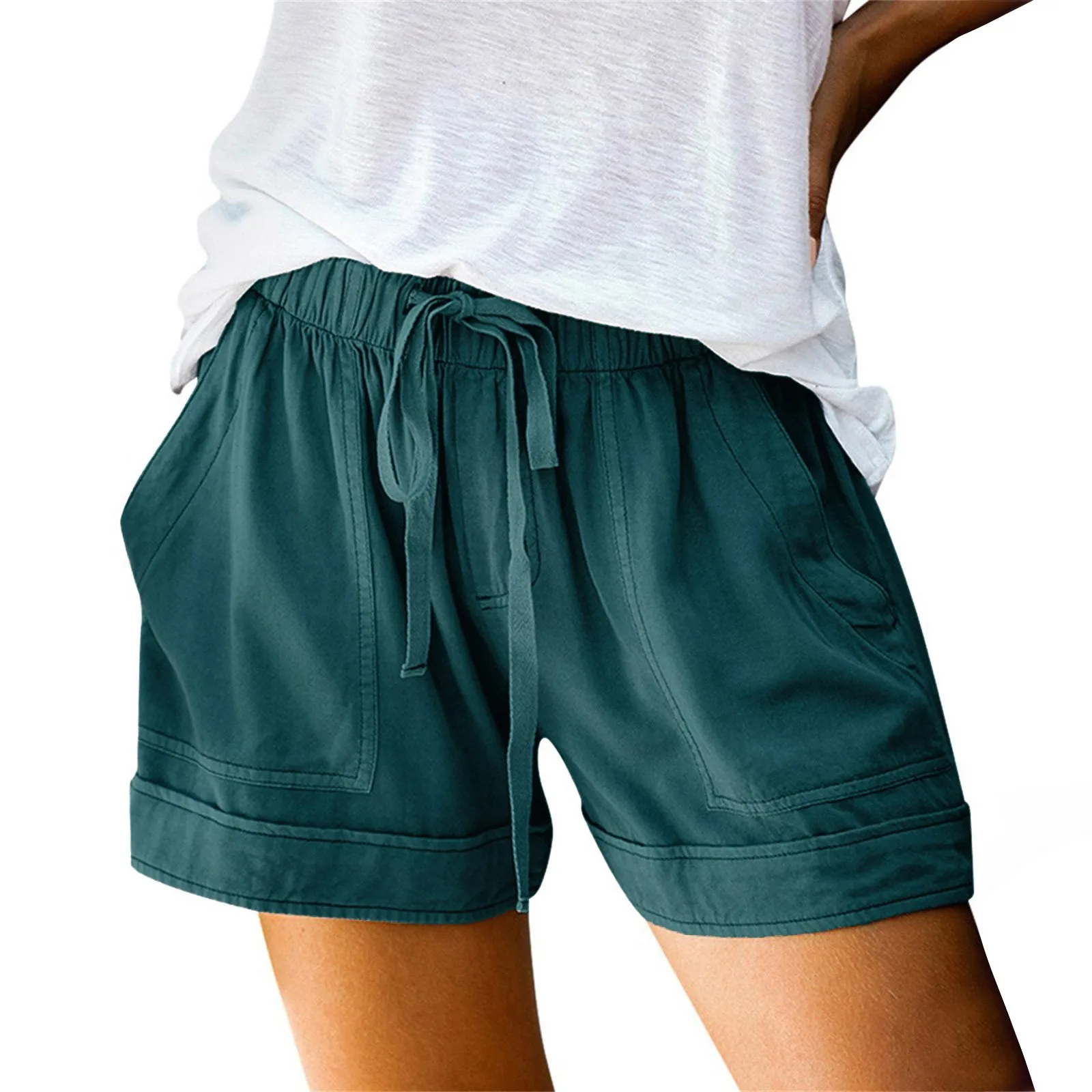 

Женские хлопковые шорты с высокой эластичной талией, плиссированные милые шорты с оборками, пляжные повседневные хлопковые шорты для йоги с высокой талией для женщин