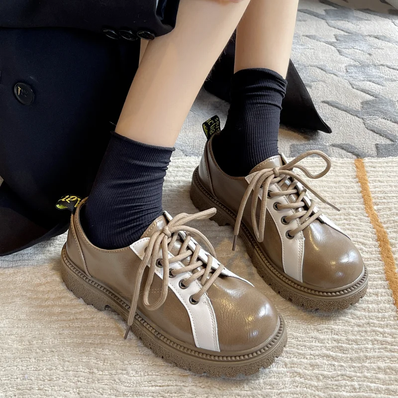 

Модные универсальные туфли для женщин, Новинка осени 2021, маленькие кожаные туфли, Женская Спортивная повседневная обувь на толстой подошве,...