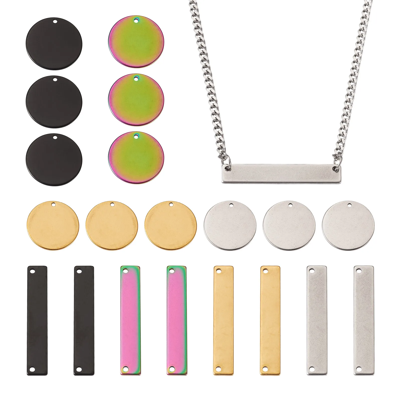 

304 Stainless Steel Connector Charms 40pcs Mixed Shaped Colored Stamping Blank Tags for Engraved Personalise DIY Jewelry Making