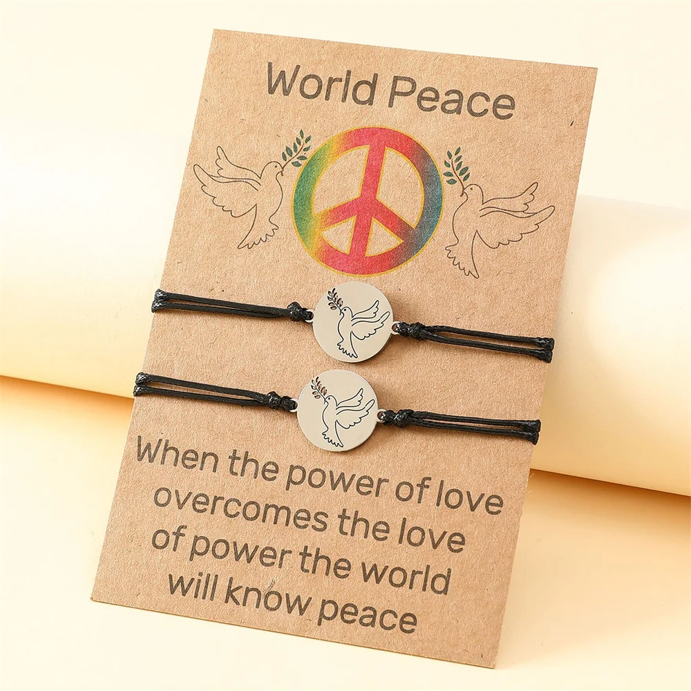 

Charmsmic 2PCS/SET World Peace Bird Pendant Bracelets Flying Freedom High Quality Adjustable Wax Rope Jewelry Wholesale