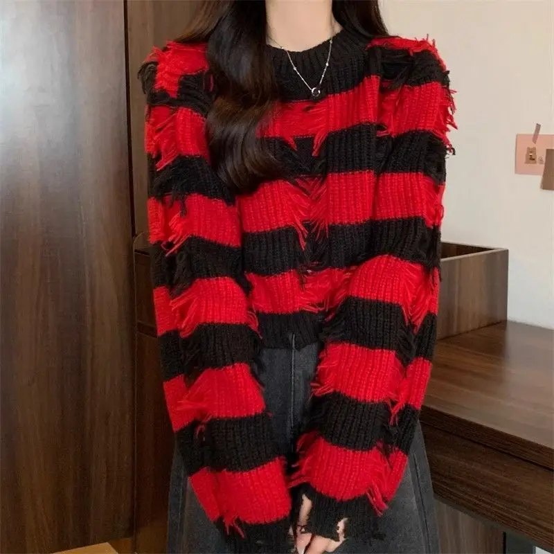 Полосатые пуловеры MiiiiX в корейском повседневном стиле Женский Осенний свободный