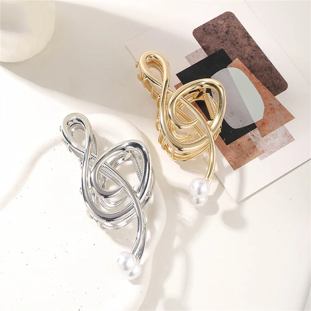 

Fashion Gold Color Hollow Geometric Hair Clips Metal Hair Claw Musical Pearl Note Hairpin Hair Crab Women Hair Accessories 2023