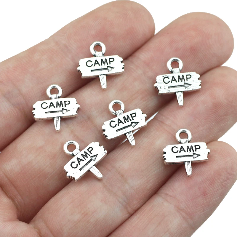 

Newest 20Pieces 12*13mm Zinc Alloy Guidepost Camp Charms Necklace Keychain Pendant Accessory Charms For DIY Jewelry Making