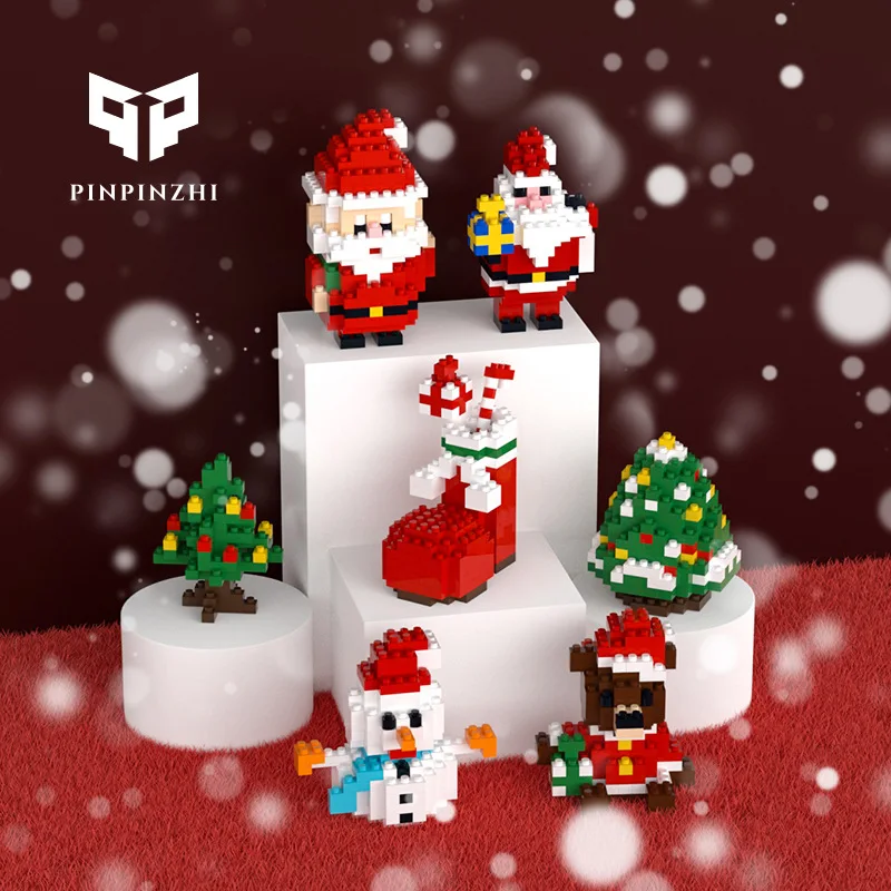 

Christmas Series Micro Building Blocks Santa Claus Bear Snowman Tree Elk Socks Mini Bricks Figure Toy for Kid Gifts