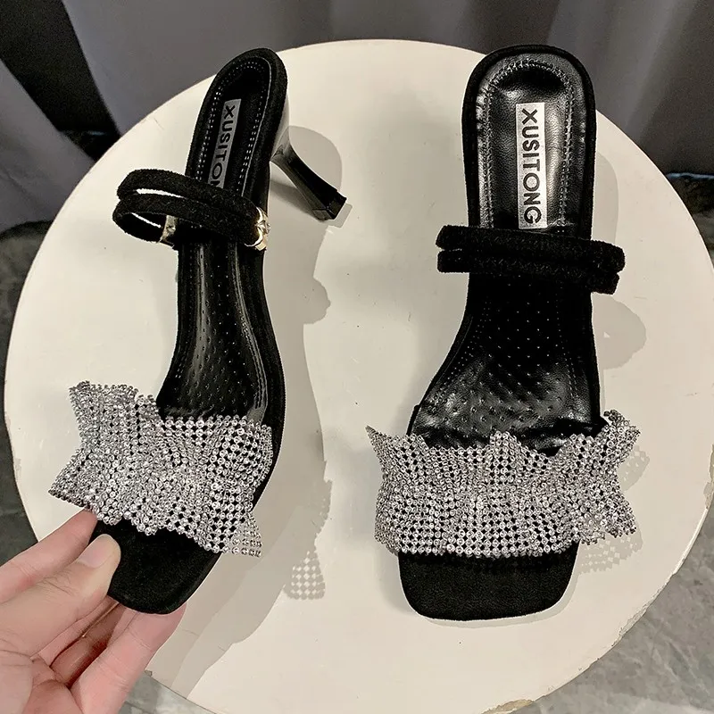

PU Sandalias Summer Stiletto Heels Fashion Party Bling Gladiator Pleated Shallow 2021 Ytmtloy House Zapatillas Casa Mujer Sapato