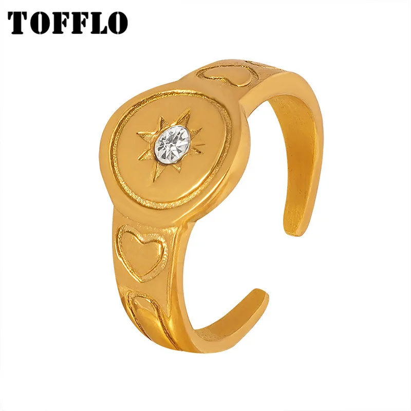 

TOFFLO Stainless Steel Jewelry Zircon Open Mango Star Ring Women's Personality Ring BSA483