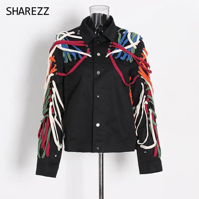 

2022 Spring New Fashion Heavy Industry Coat Dark Bandage Single Breasted Contrast Tide Autumn Jacket Plus Size Women Clothing