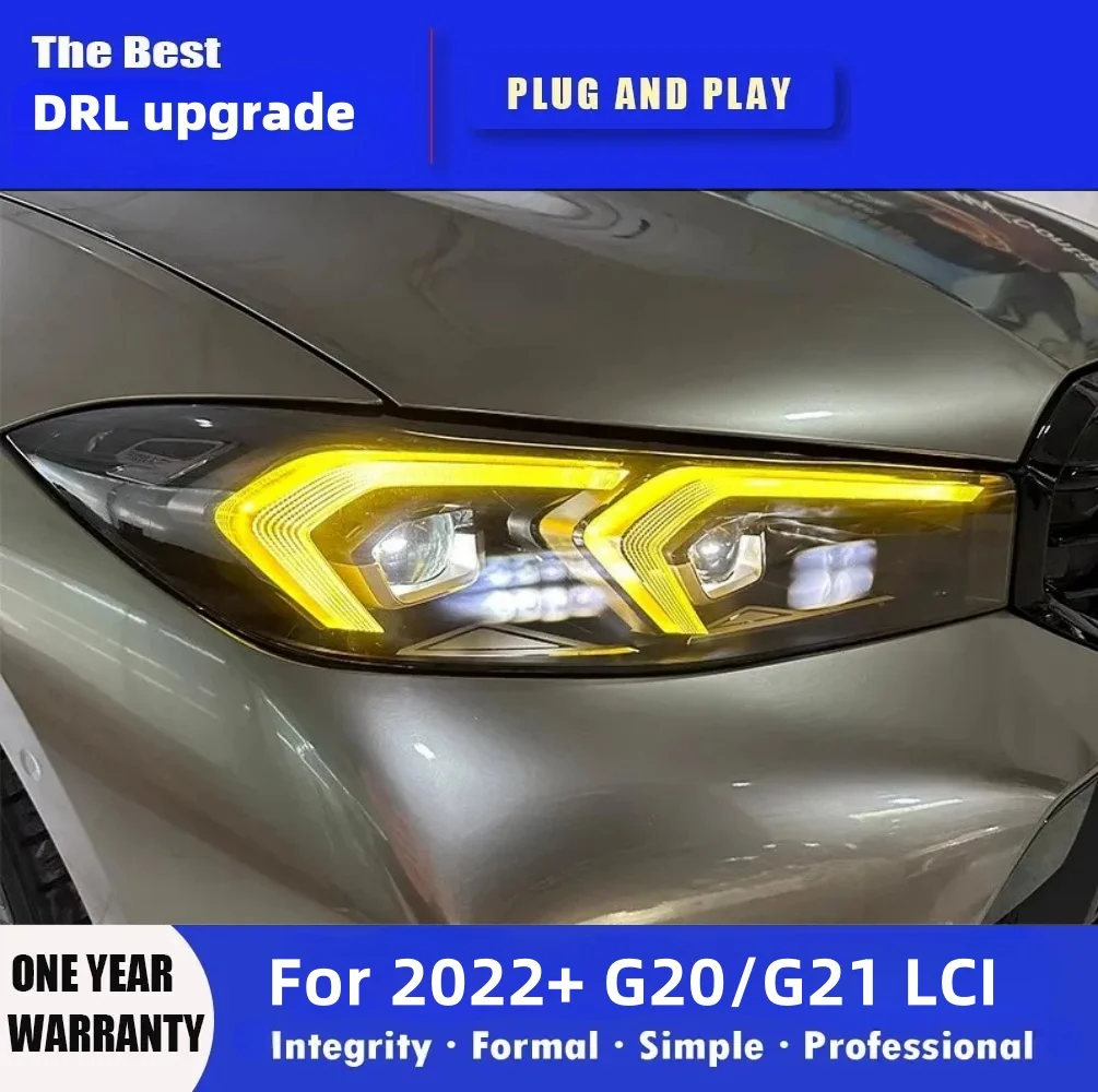 Для 2023 2024 BMW G20 Желтый DRL G21LCI M340i M340ix M340dx 330i 320i Светодиодная/лазерная фара дневного
