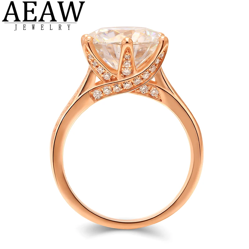 

AEAW DF Color 5.0ct Round Cut Moissanite Rings 10K Rose Gold for Women Wedding Engagement Gift in Fine Jewelry New