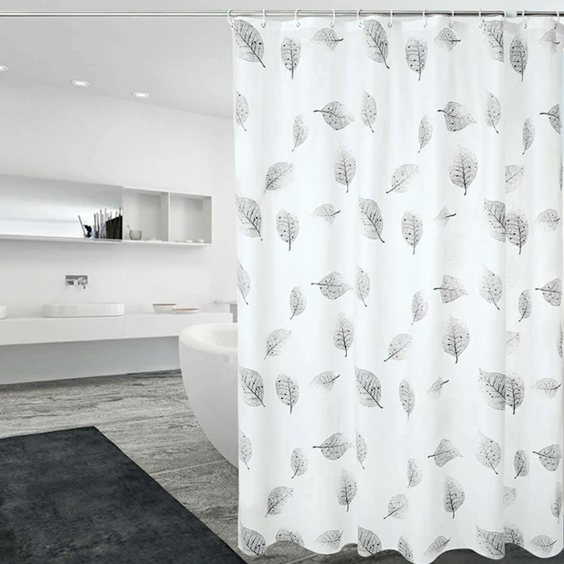 Buy Promotion! Shower Curtain White Black Leaf Waterproof Mildewproof Translucent Thicker PEVA For Bathroom Room on