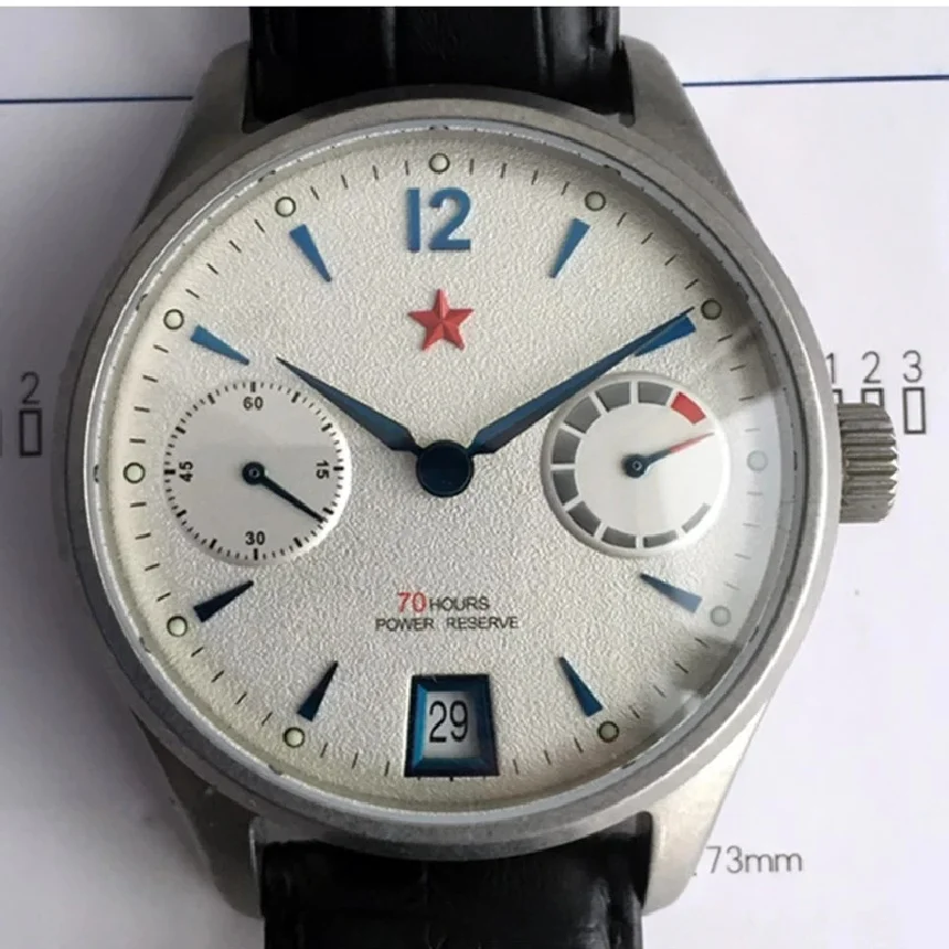 

Original Red Star Mens Dress Watch 70 Hours Power Reserve Automatic Chronograph with Peacock Movement Sapphire Crystal Timepiece