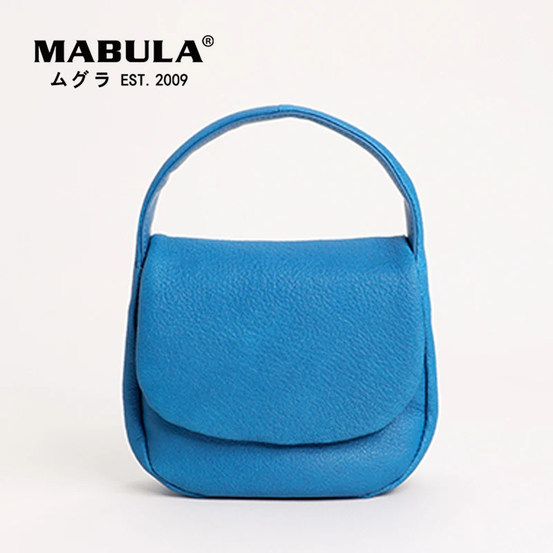 

MABULA Sky Blue Genuine Leather Top Handle Purse Half Moon Design Underarm Shoulder Hobo Handbag 2022 Luxury Flap Crossbody Bag
