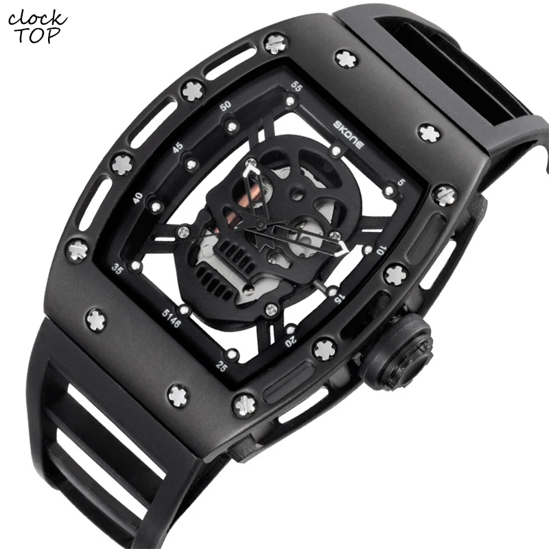 

Cool Skull Head Men Quartz Watch Luxury 3D Hollow Skeleton Engraved Stainless Steel Black Gold Wristwatch Reloj Male Relogio
