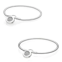 authentic 925 sterling silver moments logo signature padlock bracelet bangle fit bead charm diy fashion jewelry