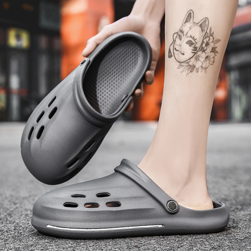 Мужские непромокаемые сандалии удобные дышащие сабо без шнуровки для