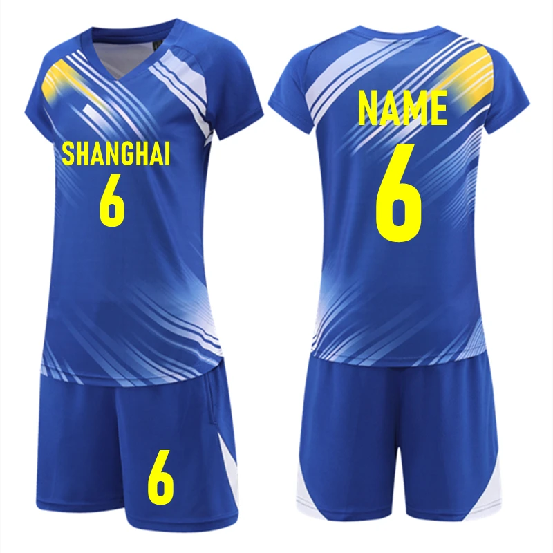 

Женская форма для волейбола с коротким рукавом и V-образным вырезом, рубашка с двумя карманами, шорты, костюм для тренировок, женская спортивная одежда