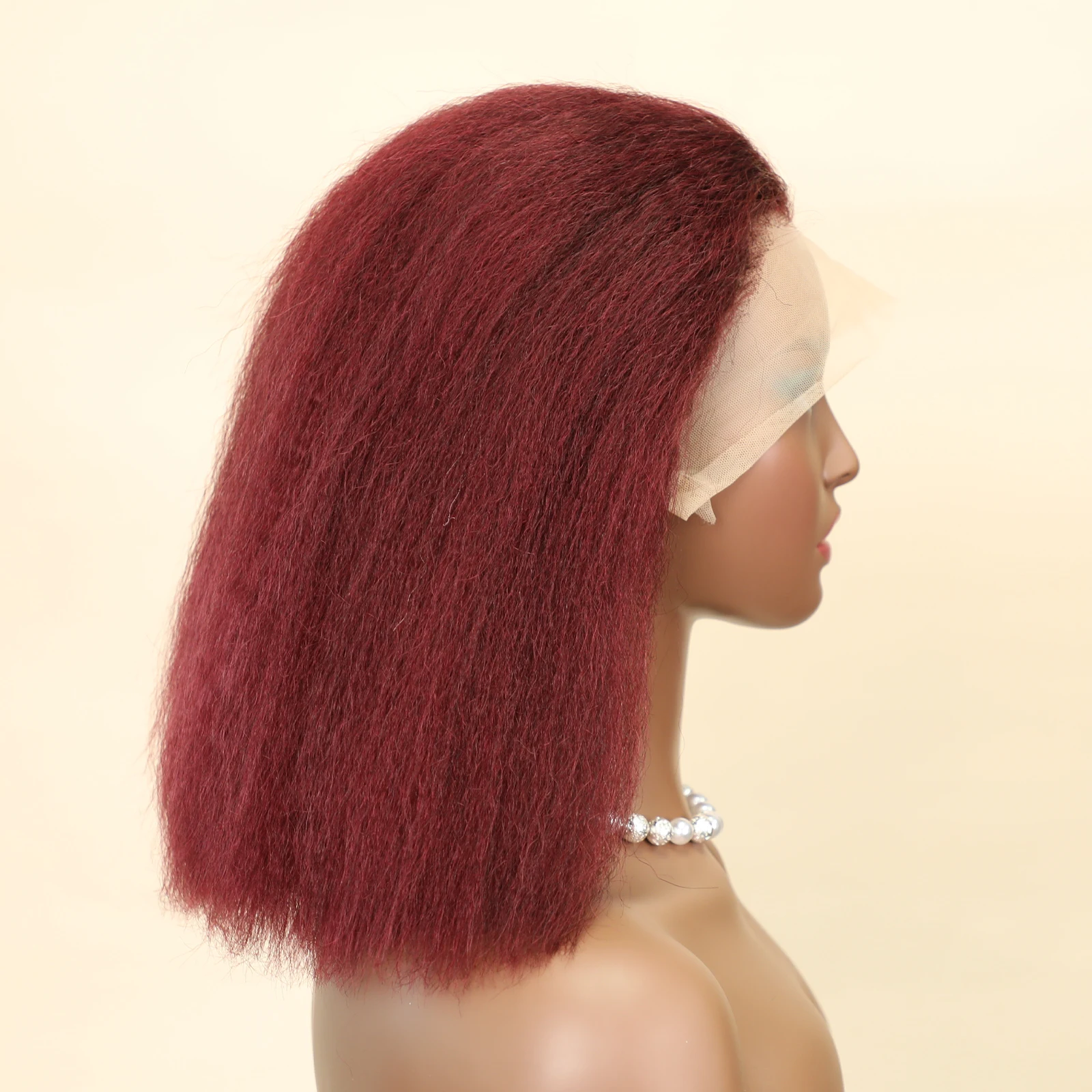 99J Бордовый Кудрявый Прямой Парик Человеческих Волос Remy Bob Парики 13x4 Фронта