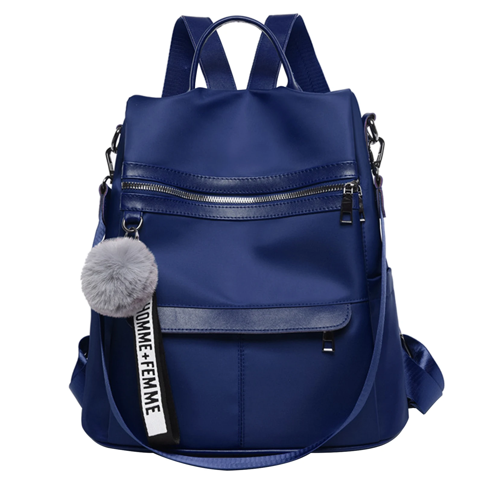 

Fashion Multi Pockets With Hair Ball Pendant Storage Waterproof Shoulder Bag Book Outdoor Travel Mobile Phone Women Backpack