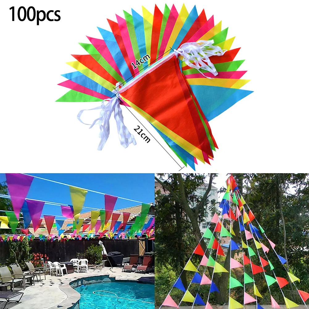 

Party Supplies Holiday DIY Decoration Multicolored Triangle Flags Taffeta Bunting Banner Pennant Festival Outdoor 50M 100pcs