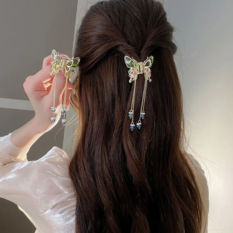 

Новые Ретро заколки для волос с кристаллами жемчугом бабочкой бахромой модные инкрустированные бриллиантовыми бриллиантами Женская Повседневная бижутерия праздничный подарок