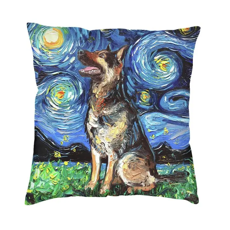 

German Shepherd Starry Night Throw Pillow Case Home Decorative Pet Dog Lover Cushion Cover 45x45cm Pillowcover for Living Room