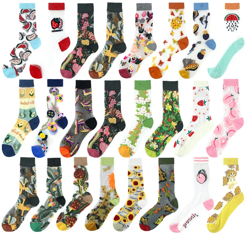 Fashion Lace Frilly Socks Ultra Thin Transparent Summer Mesh Crew Socks Women Thin Style Mid Tube Socks
