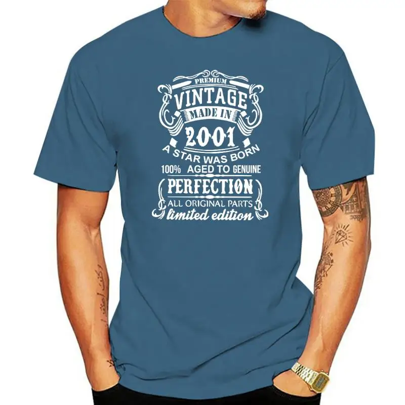 

Винтажные мужские футболки, сделанные в 2001 году, модные футболки с коротким рукавом, футболка для подарка на день рождения 21 год, хлопковые ф...