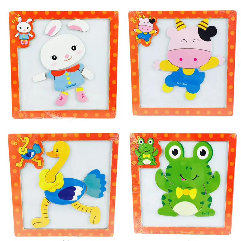 

Free Shipping Children Wood Animal Magnetism 3D Puzzle 4PCS Set Kids Educational Frogs/tigers/turtles Jigsaw White Writing Board