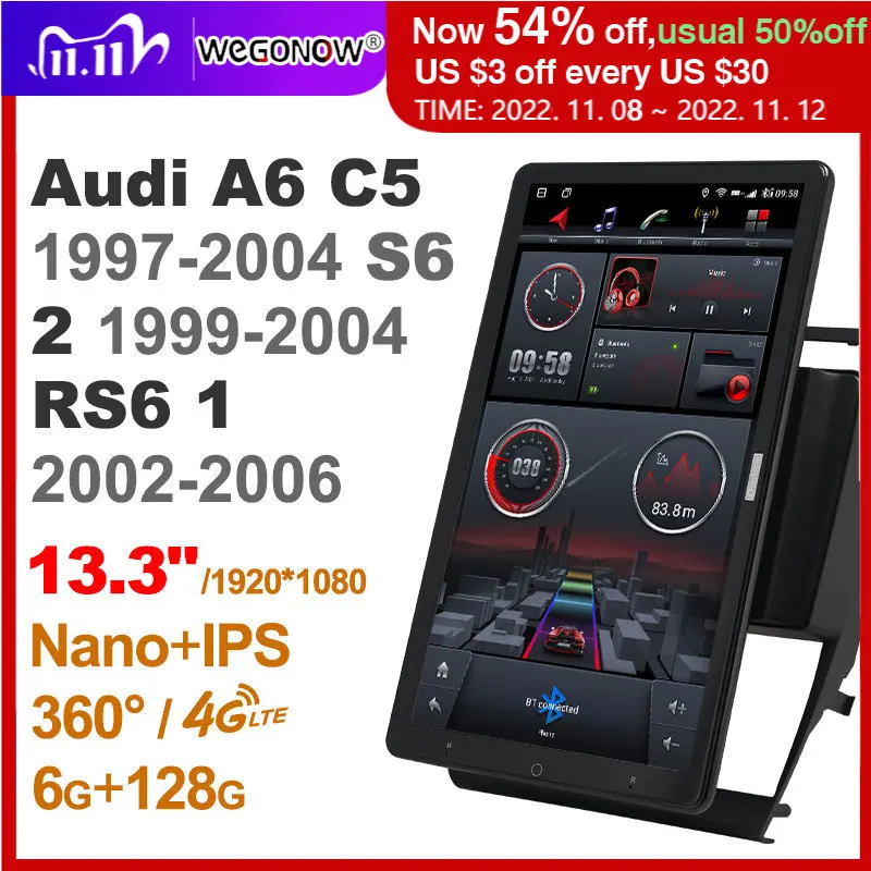 

Автомагнитола 13,3 дюймов 1920*1080 Ownice 1 Din Android10.0 для Audi A6 C5 1997-2004 S6 2 1999-2004 RS6 1 2002-2006, Автоповорот