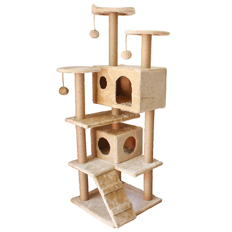 

Pet Cat Tree House Condo Scratching Posts for Cats Kitten Plush Cloth Cover Multi-layer Cat Tower With Large Size Cat's House