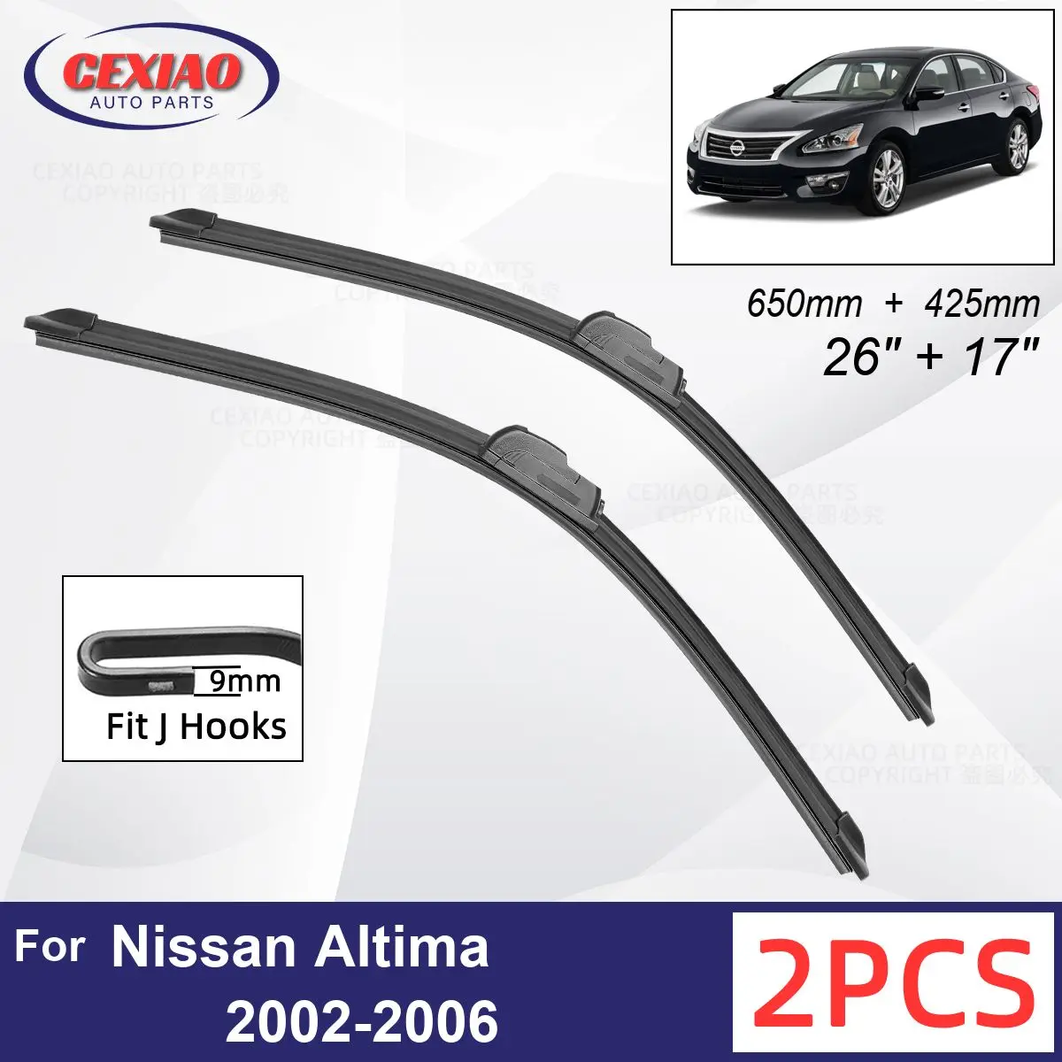 

Car Wiper For Nissan Altima 2002-2006 Front Wiper Blades Soft Rubber Windscreen Wipers Auto Windshield 26"+17" 650mm + 425mm