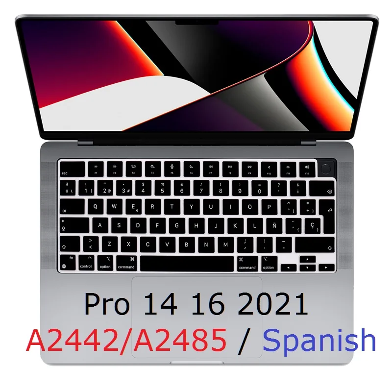 

Мягкий чехол для Macbook Pro 14 16 M1 Max 2021 A2442 A2485, чехол для клавиатуры с испанской и американской и европейской раскладкой для Macbook Pro 14 Pro 16 2021