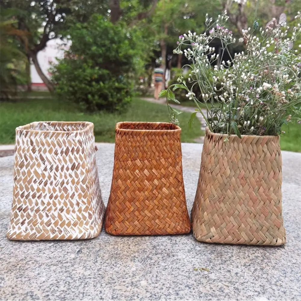 Fashionable Multi Colored Bottom Flower Pots Handmade DIY Foldable Basket MultiSize Weaved Storage Baskets Outside