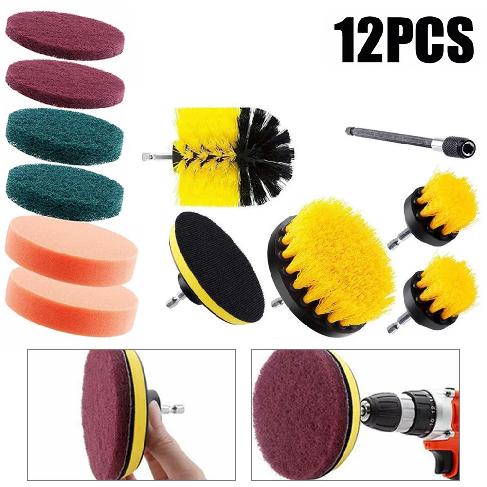 

12pcs Cleaning Tools Electric Drill Brush Set Attachment Scrubber Cleaning Tool Kit For Car Wash & Maintenance Accessories