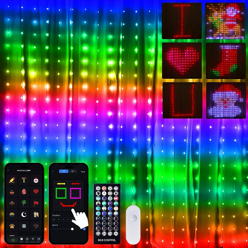 RGB Smart Curtain Window Lights 400 LED Pattern and Text Programmable String Lights Fairy Garland Lamp for Christmas Decoration