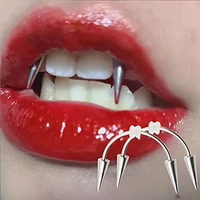 2 pcs smile lip tiger teeth nail vampire piercing jewelrysmiley piercing tiger teethc shape lips hoop rings vampire teeth