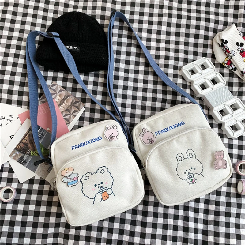 

Korean Style Fashion Small Bag Canvas Shoulder Bag For Women 2022 Cartoon Rabbit Print Crossbody Bag Mini Bags Girls Bolsa Mujer