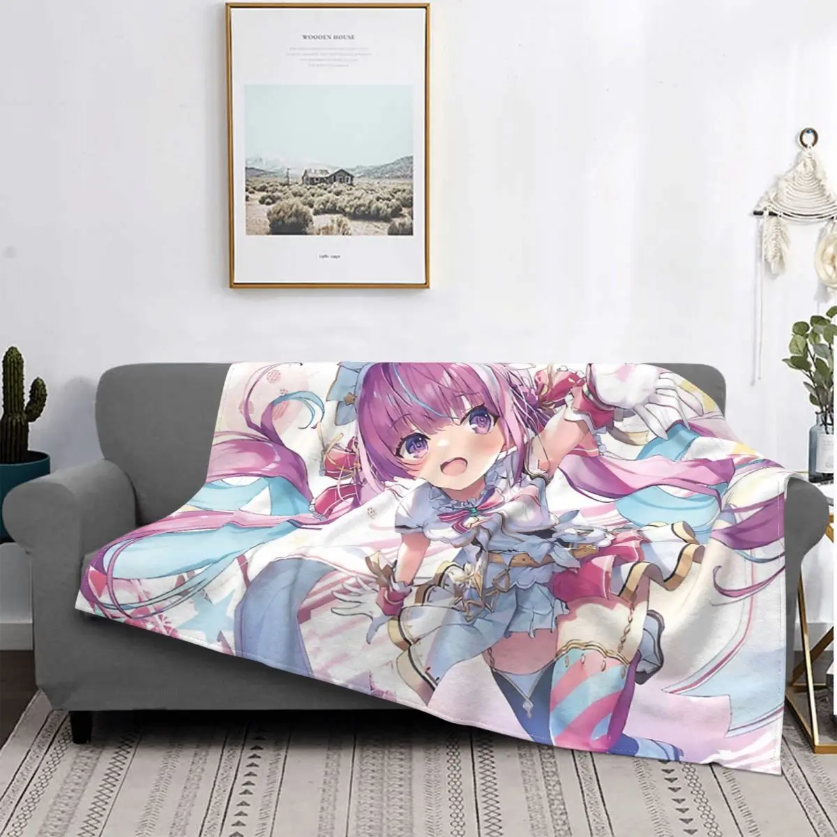 

Minato Aqua Classic Hololive Virtual Host Group Box Blanket Velvet Summer Multifunction Lightweight Throw Blankets For Car