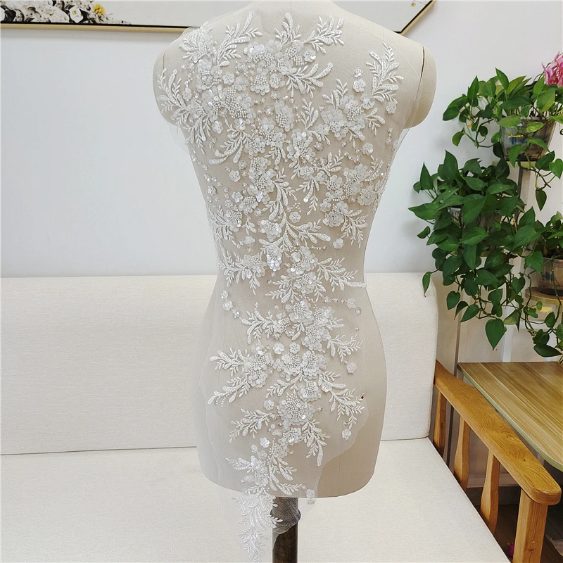 

38x82CM Big Size Embroidery Beading Lace Patches Application Sewing on Dress Material 1 Piece 2022
