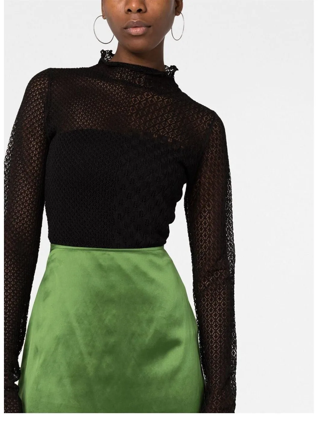 

Women Sweater Hollow Out Half High Collar Long Sleeve Sexy Knitted Pullover